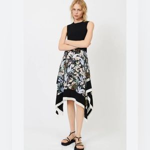 Maje Paris Rosange Mixed Media Midi Dress - Black Floral Size 6